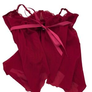 Victoria's Secret Sexy Little Things Red Lace Mesh Babydoll Chemise Lingerie 36B